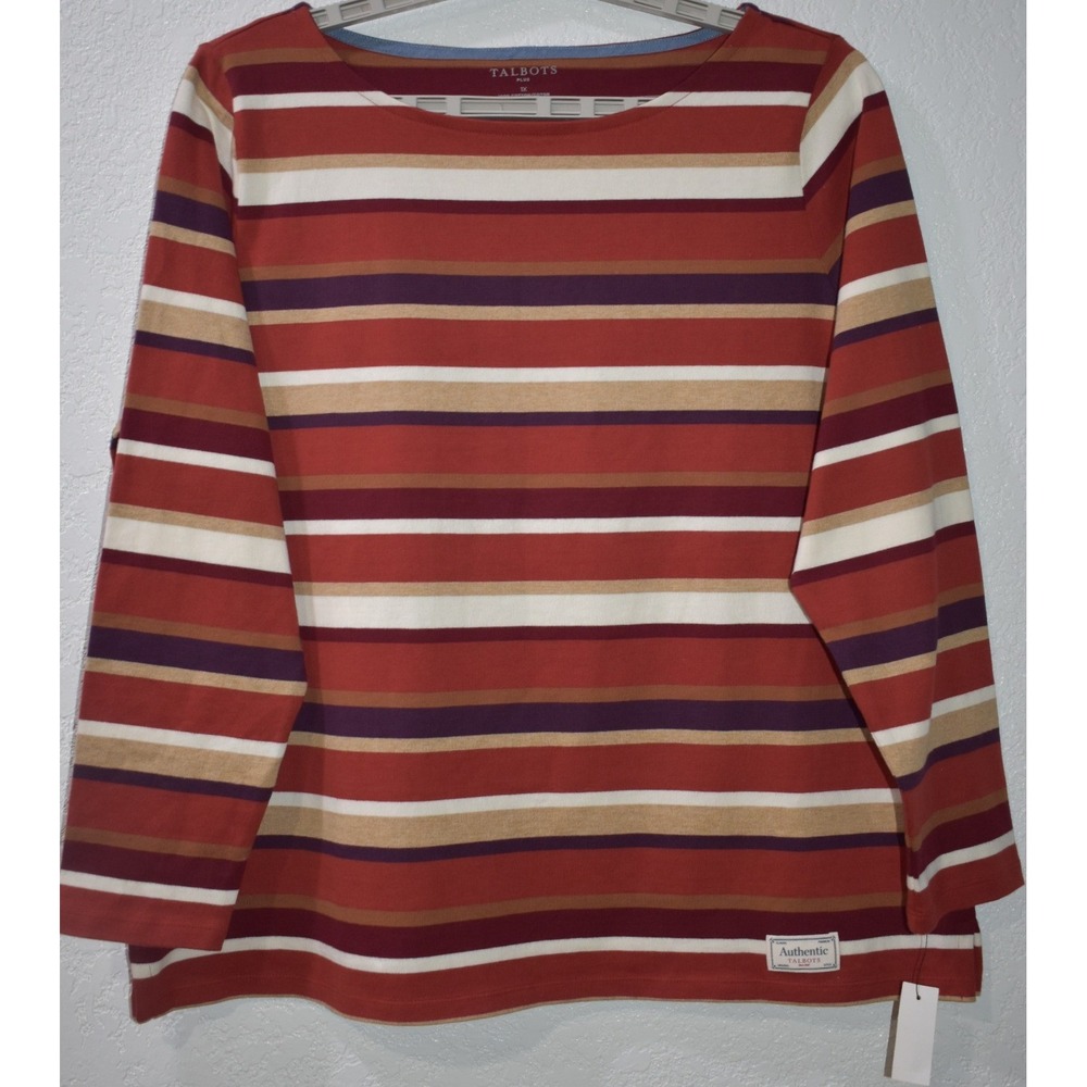 Talbots 1X Top 100% Cotton Striped Boat Neck Pullover Casual Office New w/tags